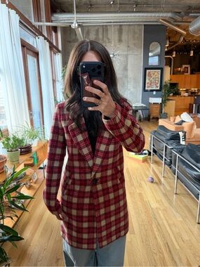 Scotch & Soda Red and Cream Plaid Blazer